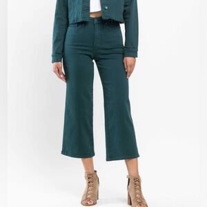 Judy Blue Teal Hailey Wide-Leg Cropped Pants
